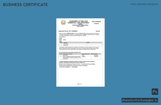 Indien, Tamil Nadu: Beispiel einer Registrierungsbescheinigung (Word- und PDF-Datei)